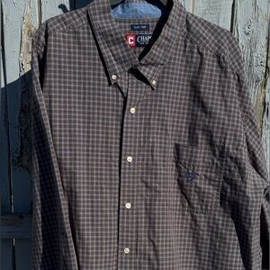 CHAPS Plaid Shirt Men’s 4XB 4TF Brown Blue Casual Shirt Long Sleeve Crest Logo
